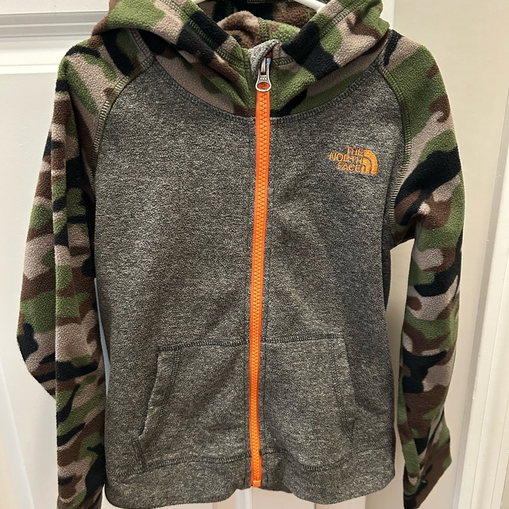 The North Face Kids Hoodie in Camo and Gray with Orange Accents